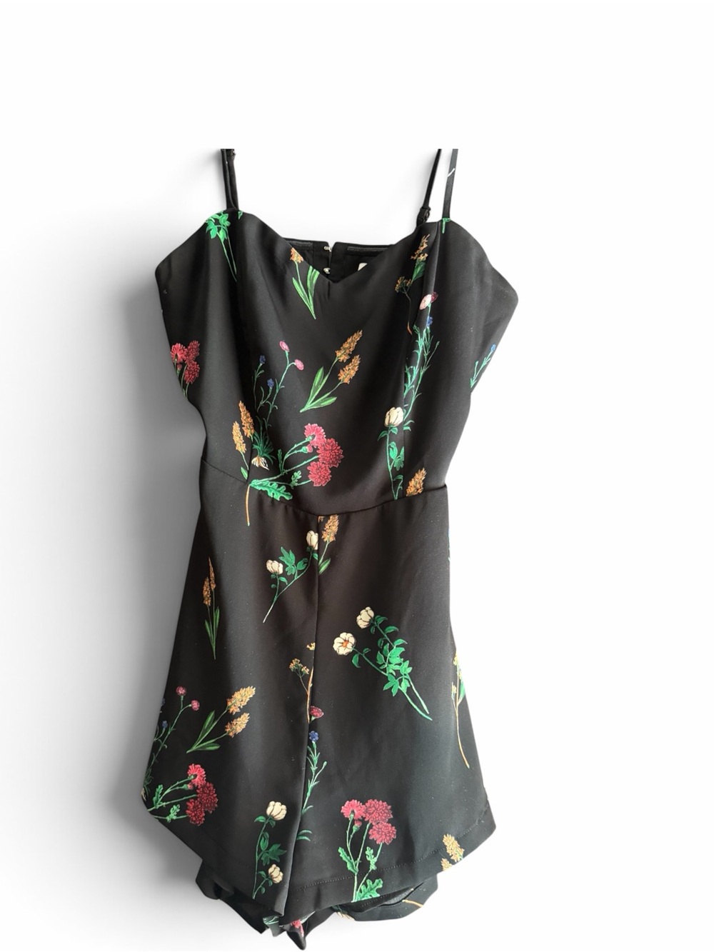 DO+BE Black Floral Romper with Green, Pink & Yellow Accents
